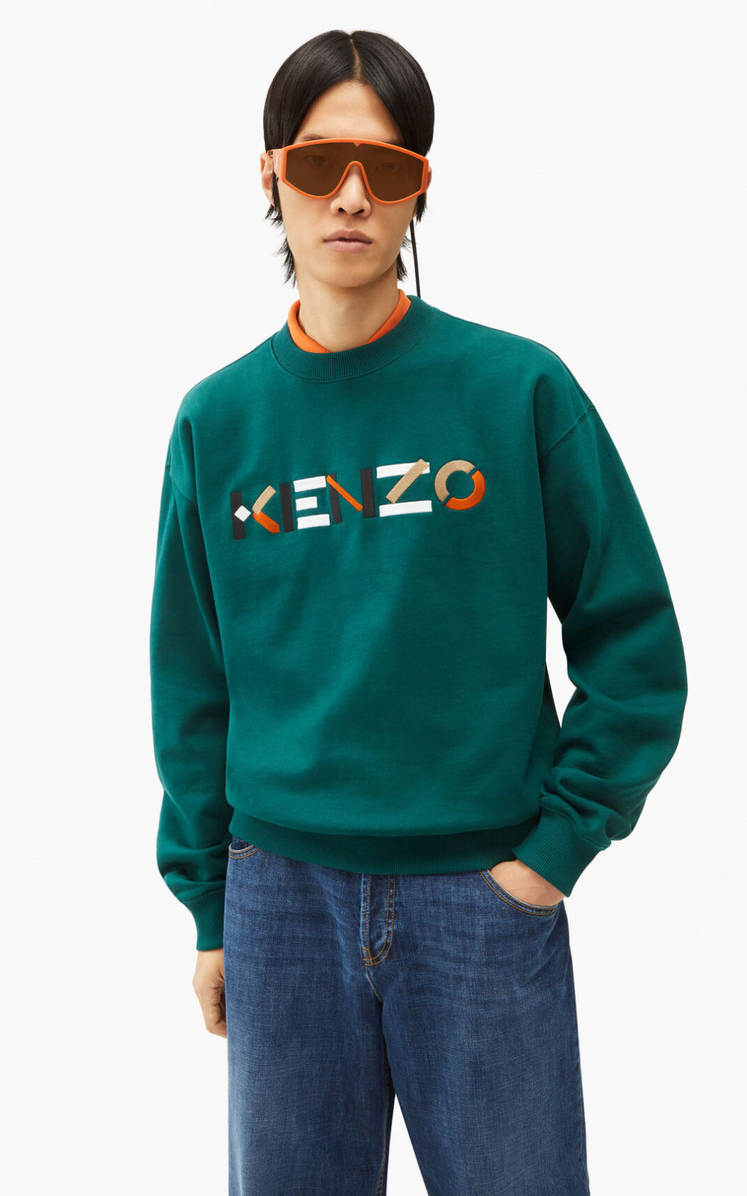 Kenzo Logo oversized multicoloured Sweatshirt Erkek Mavi | 9275-NBYVG